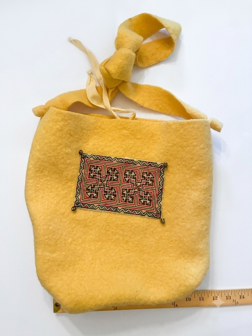 Yellow Felt Shoulder Bag with Embroidered Accent